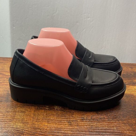 Eloquii Elements Wm’s Sz 7 W Black Slip On Platform Lug Sole Loafer Shoes - Picture 4 of 8